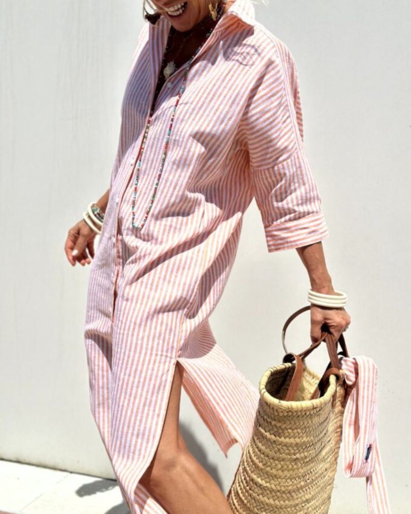 Clara – Women Striped Button-Up Dress - Image 2