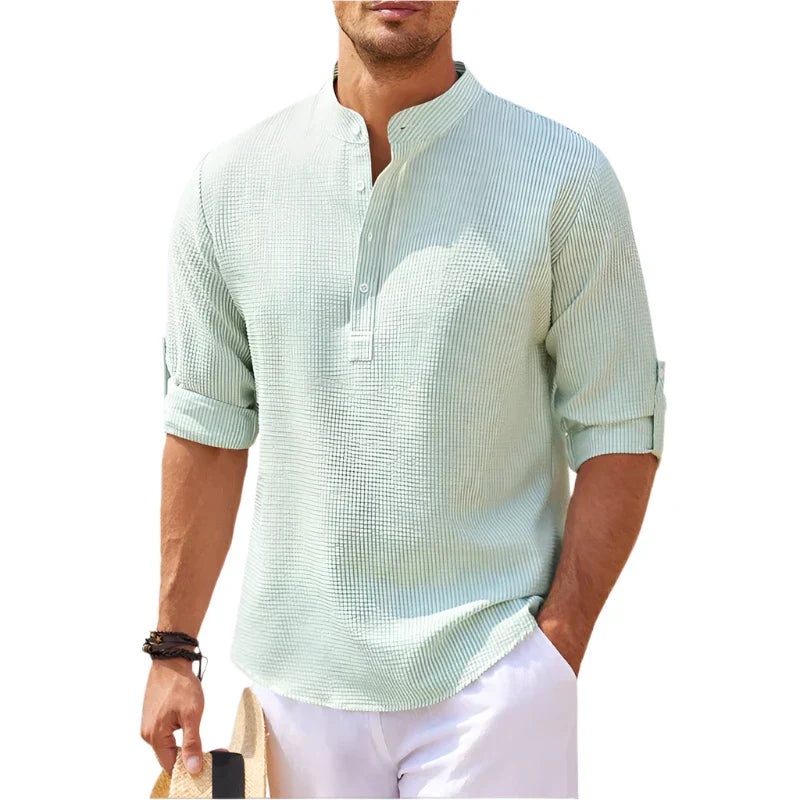 Simon – Long Sleeve Stand Collar Shirt - Image 3