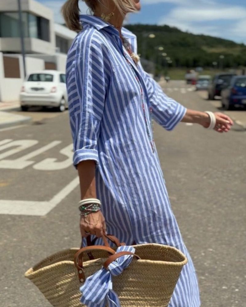 Clara – Women Striped Button-Up Dress - Image 3