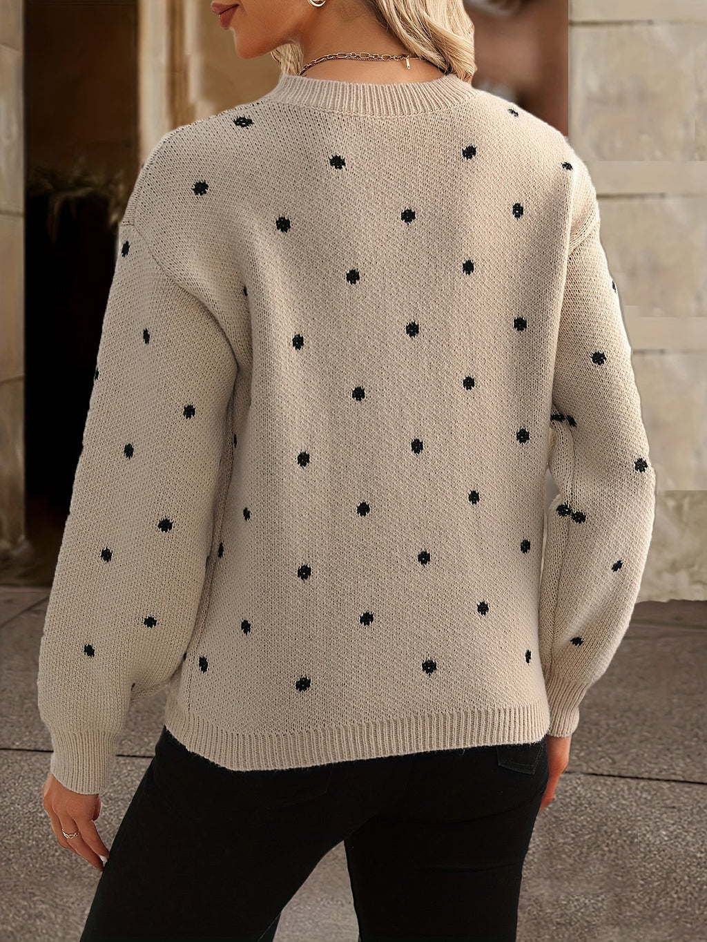 Damen Pullover mit Polka-Dots – Rundhalsausschnitt und lockere Passform | J&B - 8 - Jasminaboutique.com