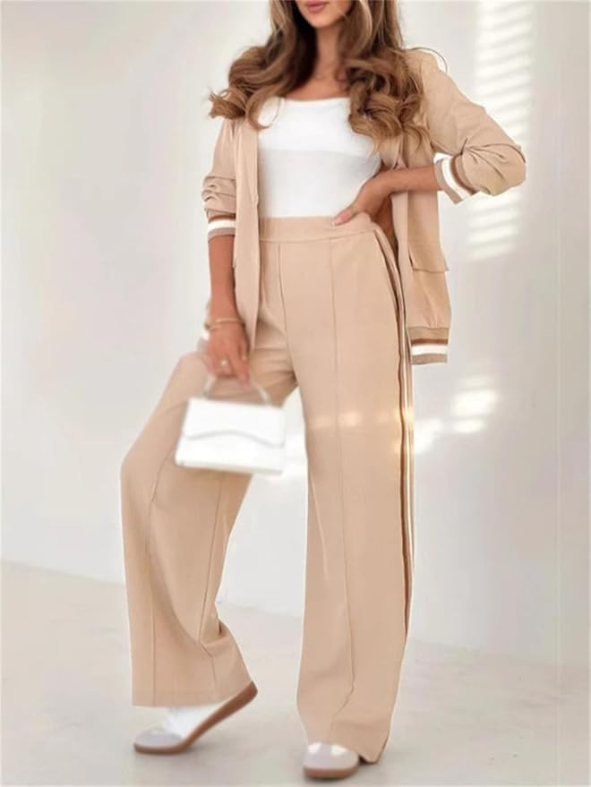 Set aus Blazer und weiter Hose für Damen mit sportlichem Akzent | J&B - 11 - Jasminaboutique.com