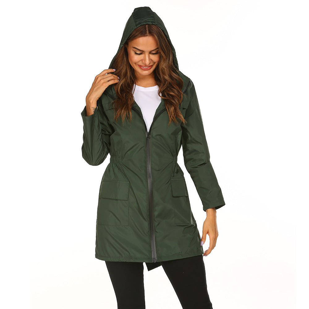 Regenjacke Damen mit Kapuze und seitlichen Taschen | J&B - 4 - Jasminaboutique.com