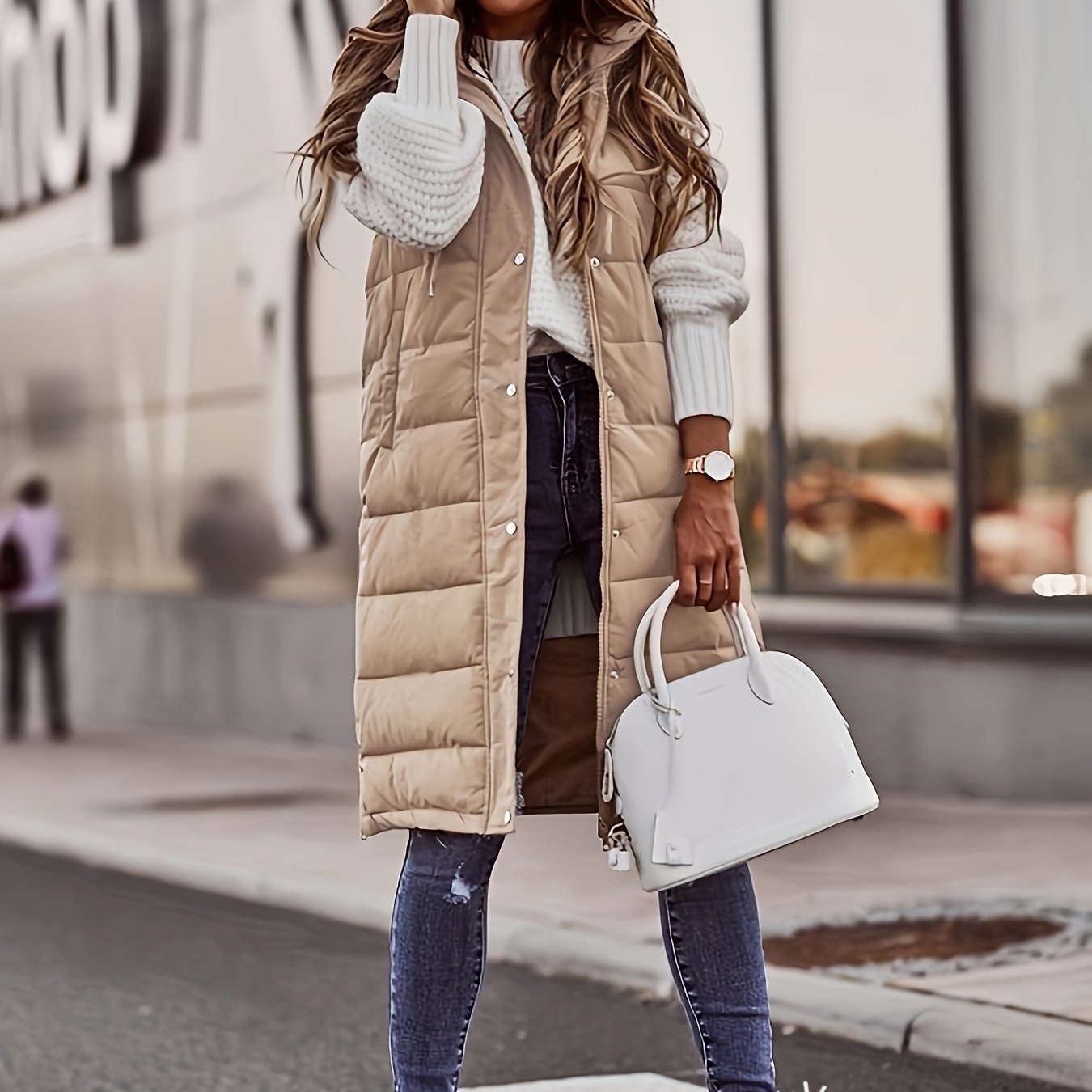 Longline Puffer Jacket Women's with Hood and Snap Closure - Image 13