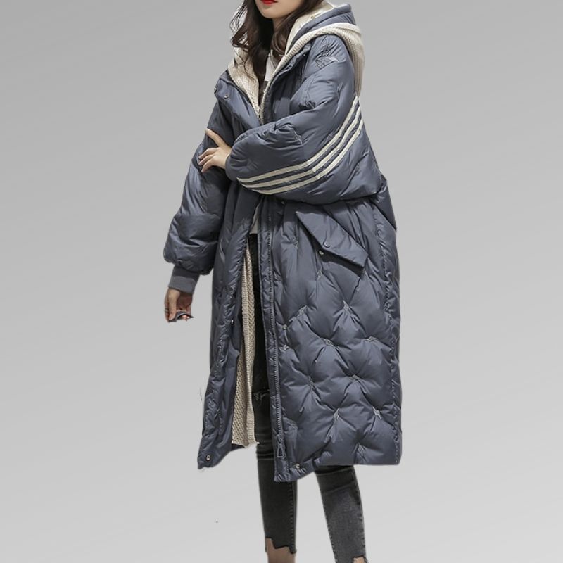 Puffer Jacket Women's Longline with Hood and Side Pockets - Image 1