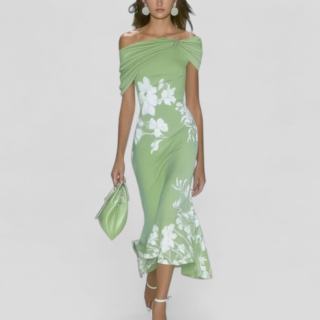 Kirsten – Women  Off-Shoulder Ruffle Hem Dress - Image 1
