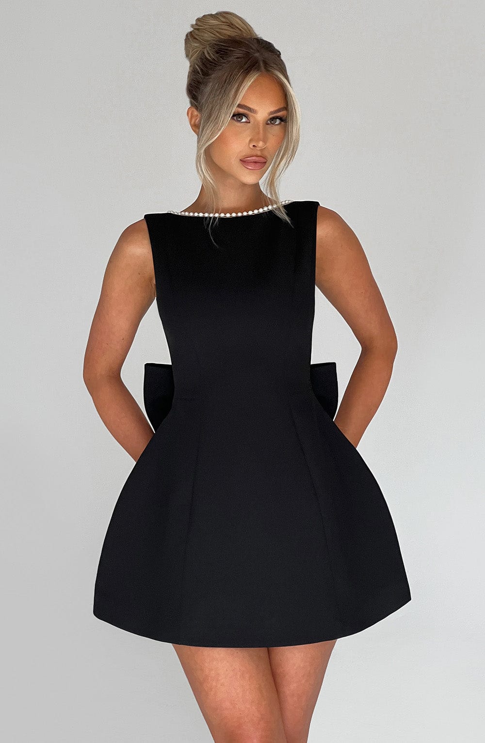 Mini Dress Women's Flattering Fit with Pearl Detail - Image 2