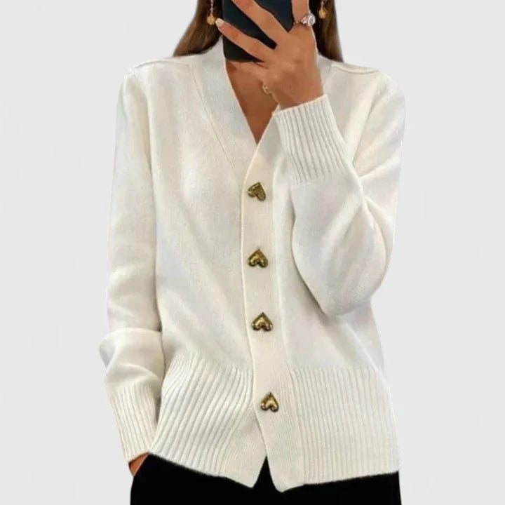 Cardigan Damen mit herzförmigen Knöpfen und V-Ausschnitt | J&B - 6 - Jasminaboutique.com