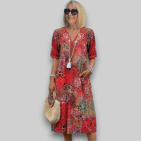 Clara – Women Midi Length Floral Print Dress - Image 1