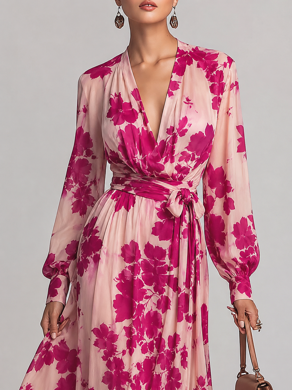 Emilia –  Maxikleid mit floralem Design und langen Ärmeln