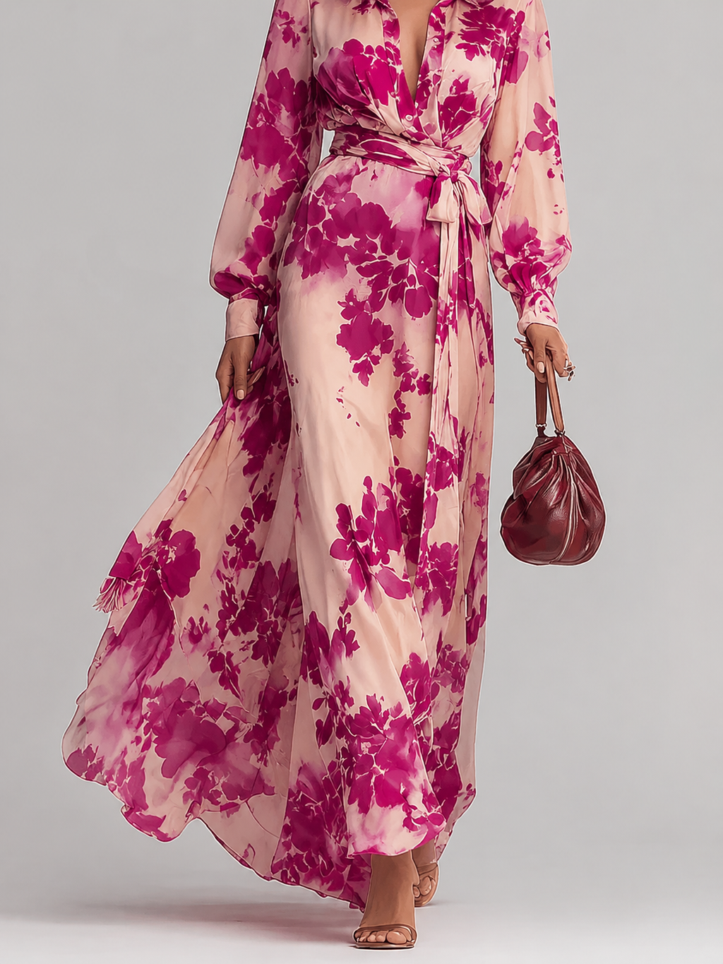 Emilia –  Maxikleid mit floralem Design und langen Ärmeln