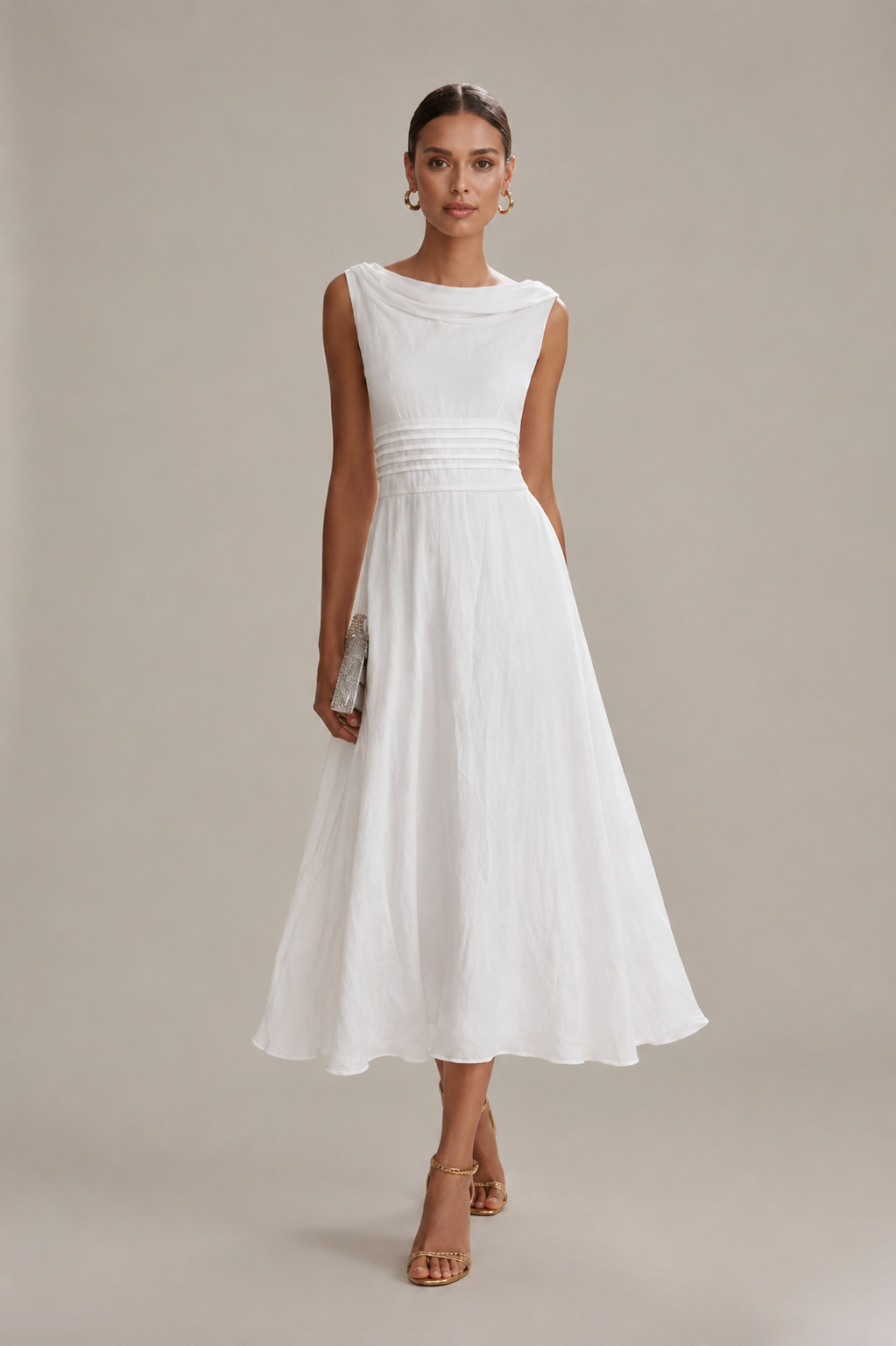 Mila – Stilvolles, ärmelloses Abendkleid mit raffiniertem Kragen