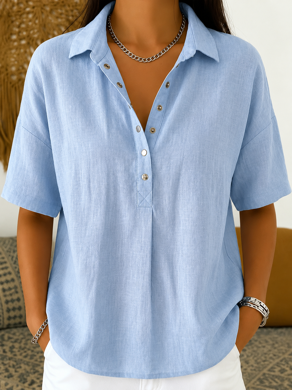 Thea – Legere Bluse mit Knopfverschluss am Kragen