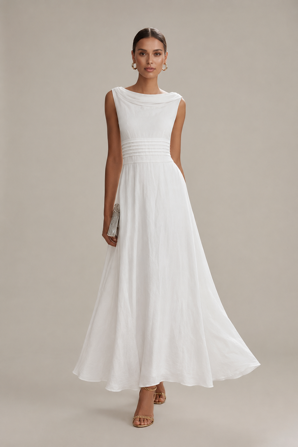 Mila – Stilvolles, ärmelloses Abendkleid mit raffiniertem Kragen