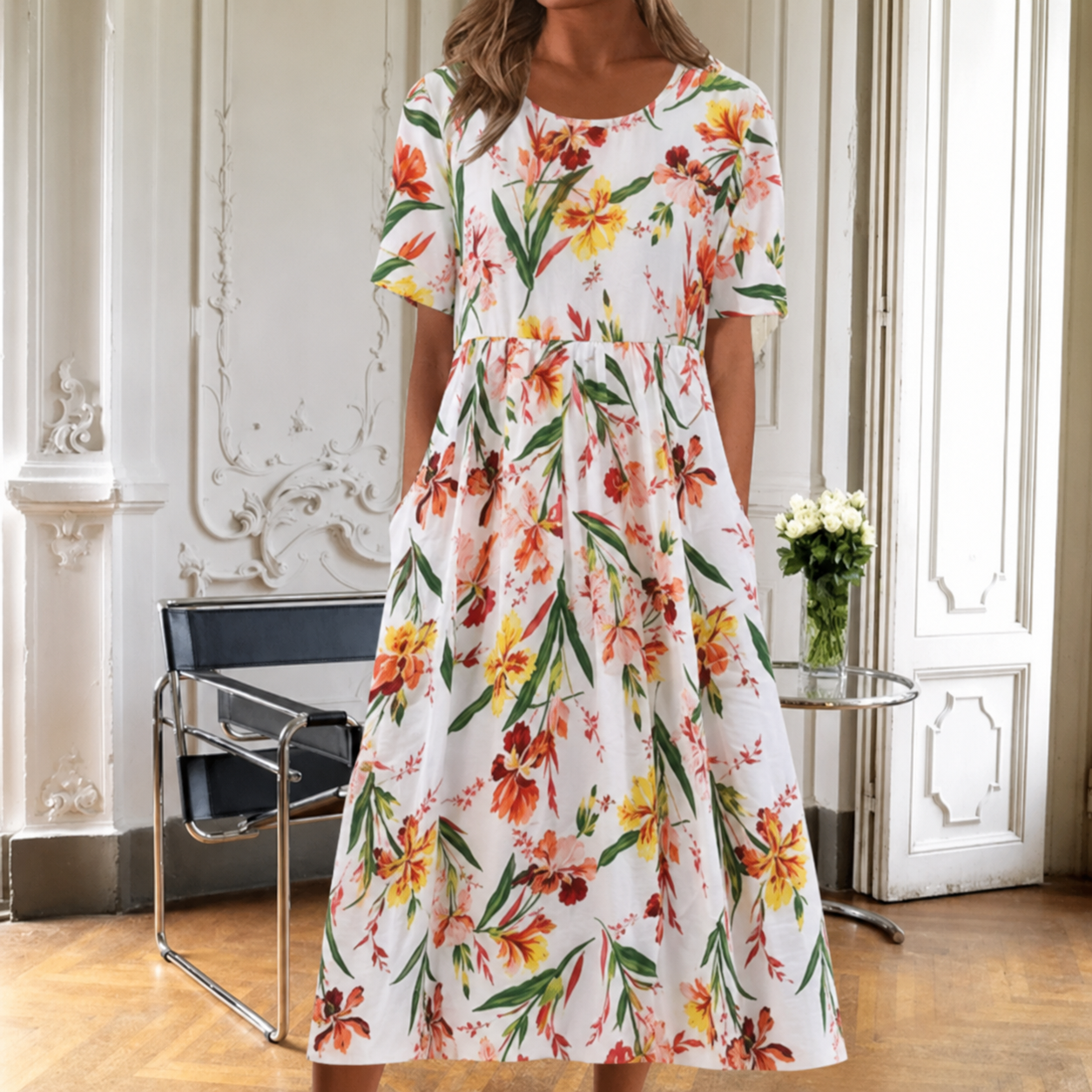 Verena – Elegantes Damen-Maxikleid mit floralem Design