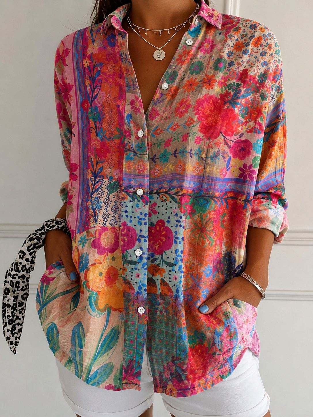 Daniela – Elegante Bluse mit Knopfdetail und floralem Design
