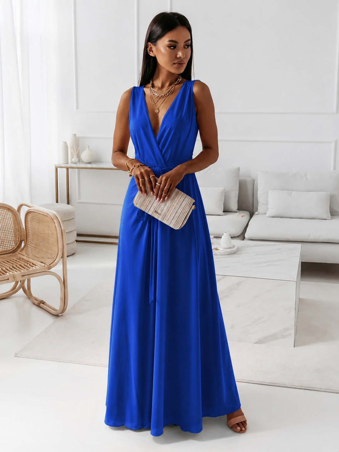 Clara – Charmantes Maxikleid ohne Ärmel mit V-Ausschnitt