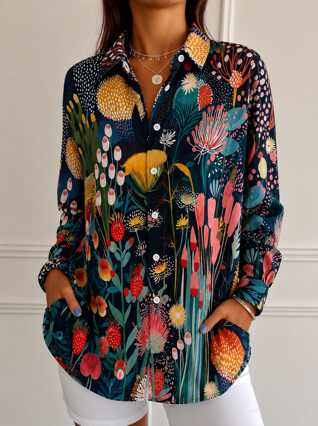 Renate – Elegante Damenbluse mit floralem Design