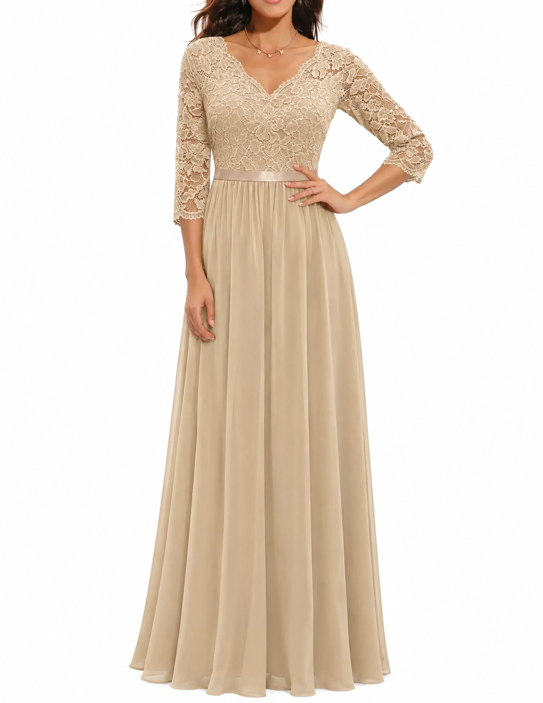 Sandra – Stilvolles Spitzendetail Abendkleid für besondere Anlässe