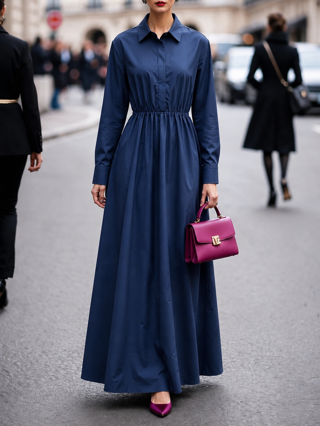 Vanessa – Damen Maxikleid mit langen Ärmeln und Bindegürtel