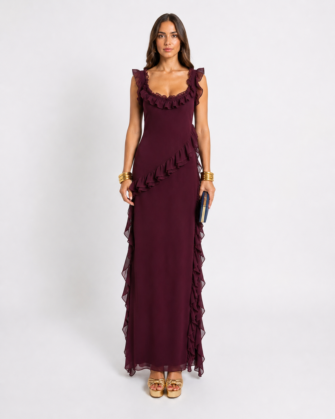 Maren – Elegantes Rüschen-Maxikleid für Damen