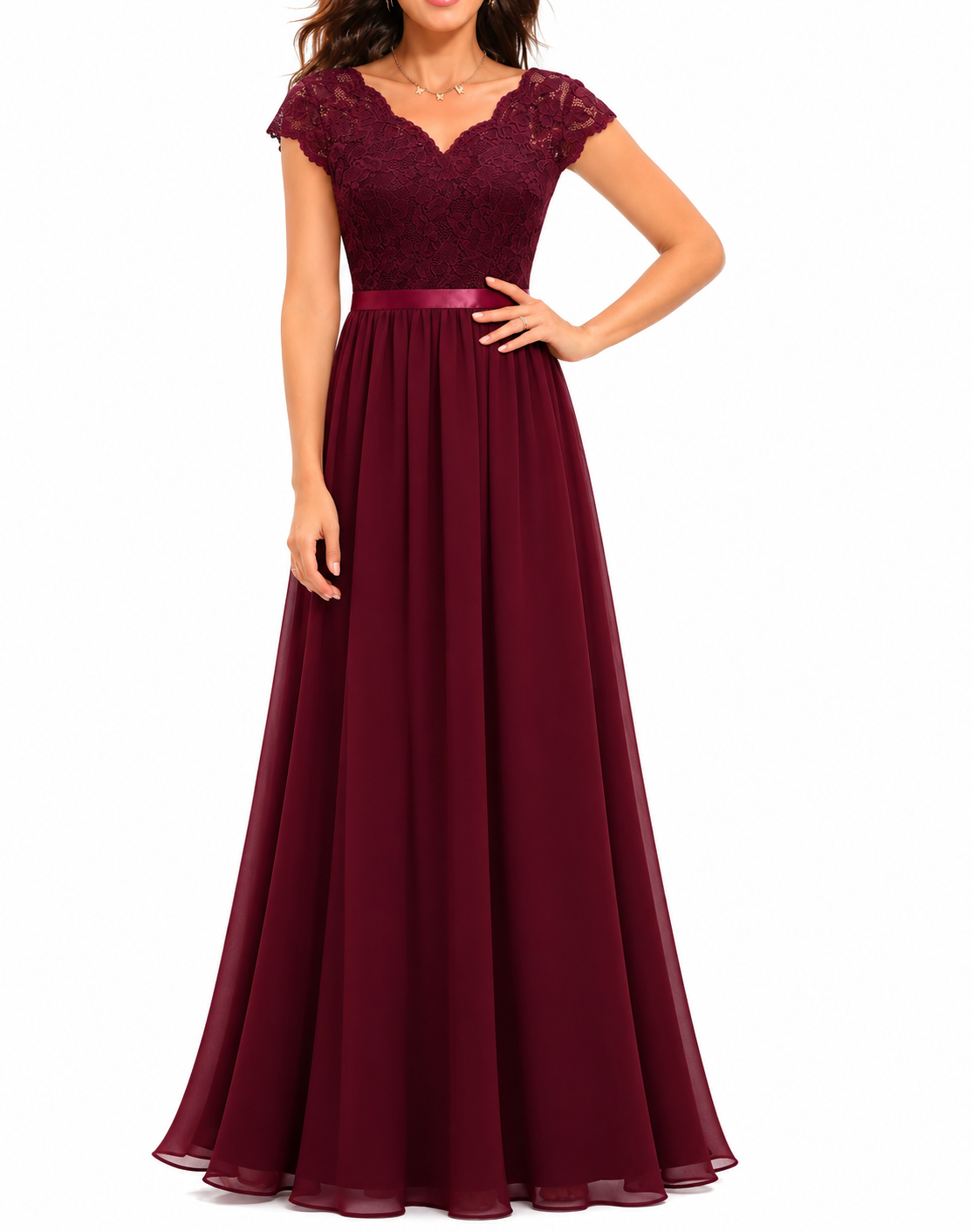 Sandra – Stilvolles Spitzendetail Abendkleid für besondere Anlässe
