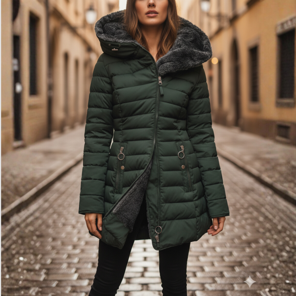 Damen Winterjacke mit Kapuze und gestepptem Design | J&B - 2 - Jasminaboutique.com