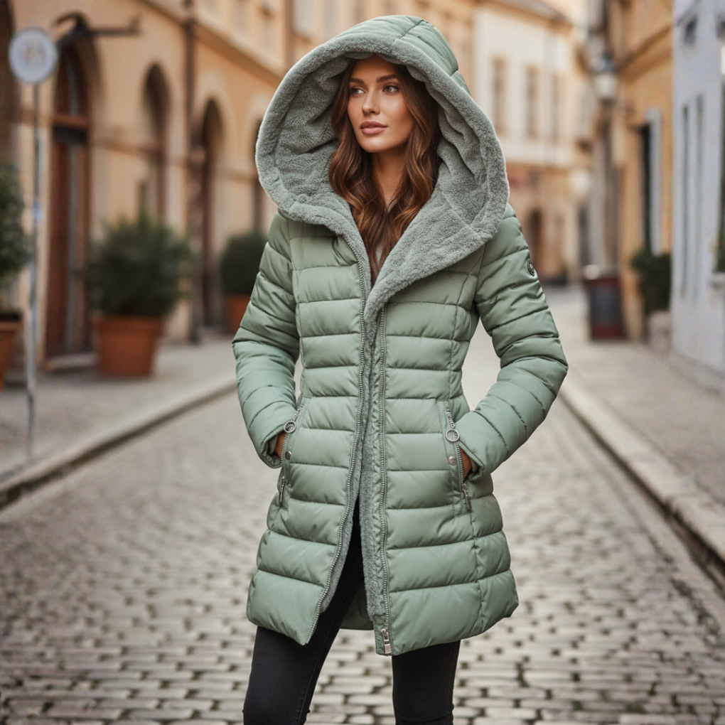 Damen Winterjacke mit Kapuze und gestepptem Design | J&B - 3 - Jasminaboutique.com