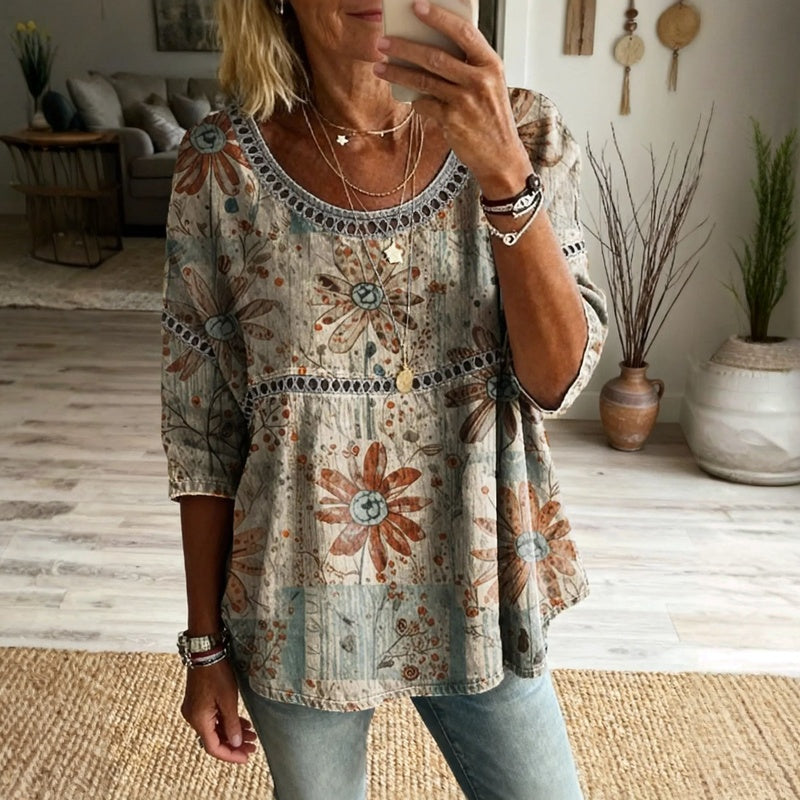Frieda – Vintage Floral Print Blouse - Image 2