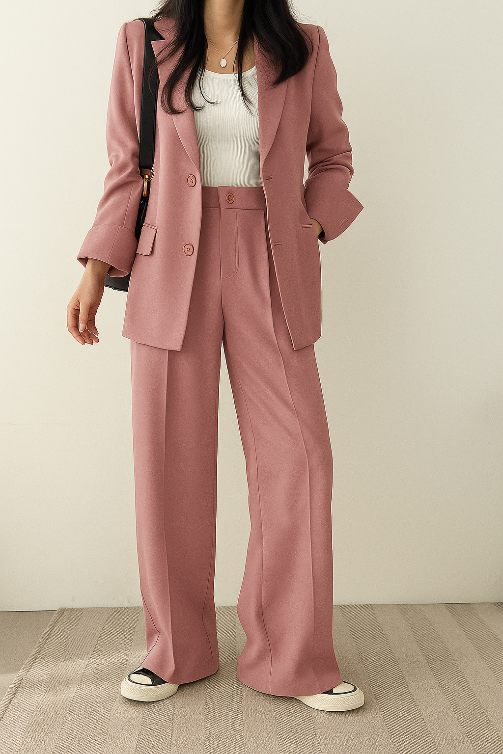 Two-Piece Set Women's Tailored Blazer and Wide-Leg Pants with Relaxed Fit - Image 2