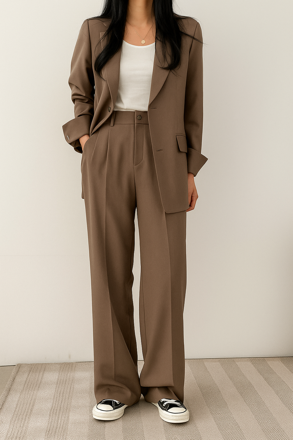Two-Piece Set Women's Tailored Blazer and Wide-Leg Pants with Relaxed Fit - Image 3