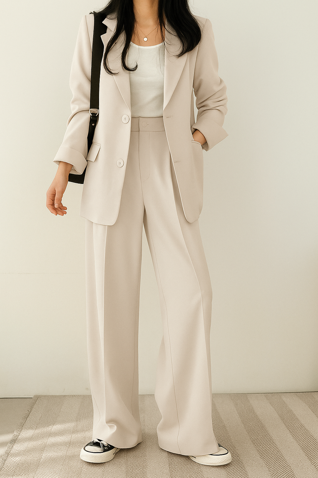 Two-Piece Set Women's Tailored Blazer and Wide-Leg Pants with Relaxed Fit - Image 4