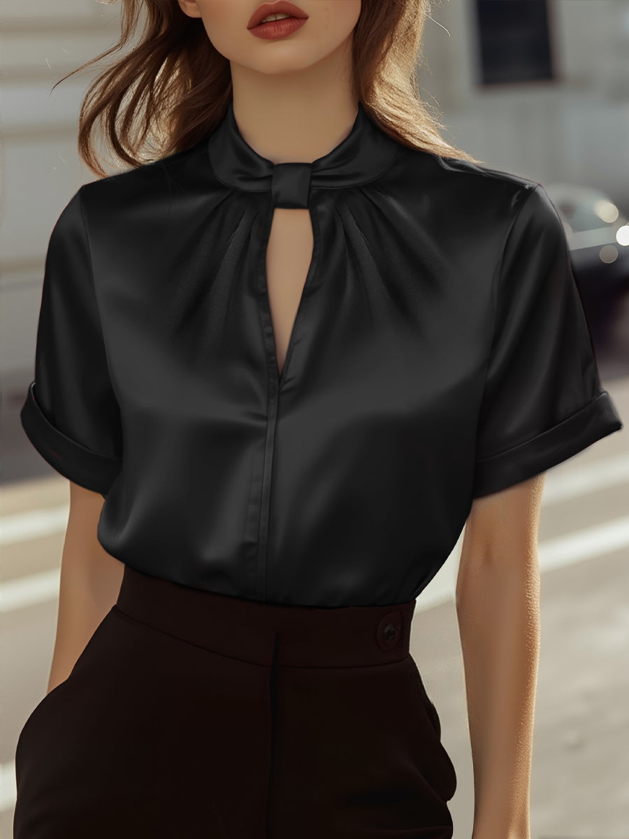 Elegant Blouse Women's with Keyhole Detail and Short Sleeves - Image 5