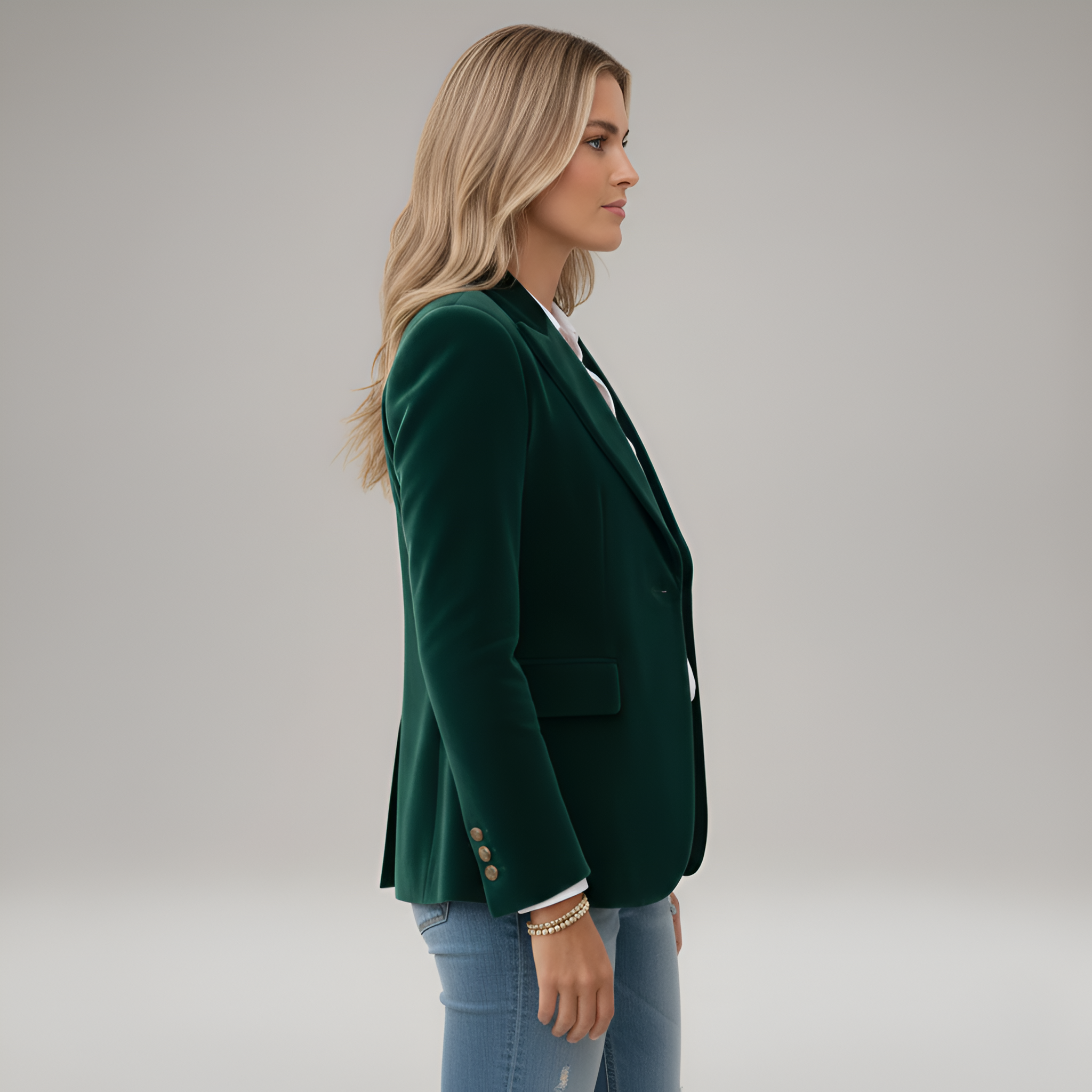 Kari - Dunkelgrüner Damenblazer mit elegantem Reverskragen
