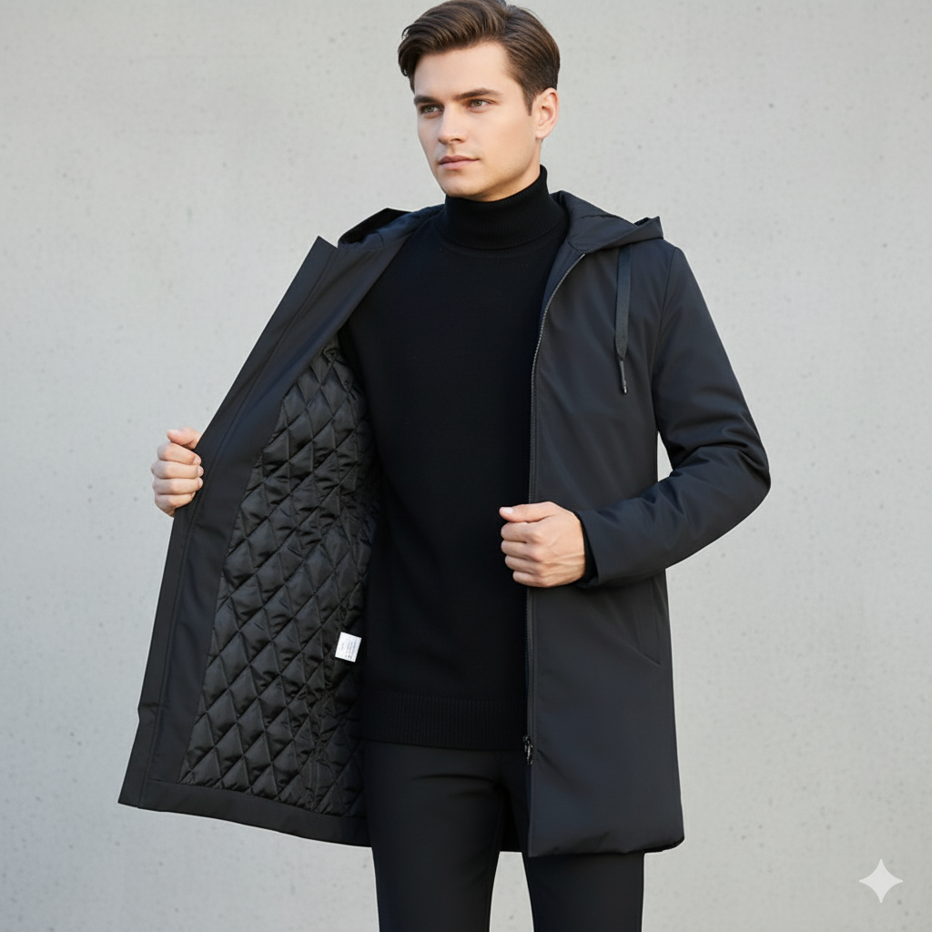 Men's Longline Jacket with Hood and Zip Closure - Image 2