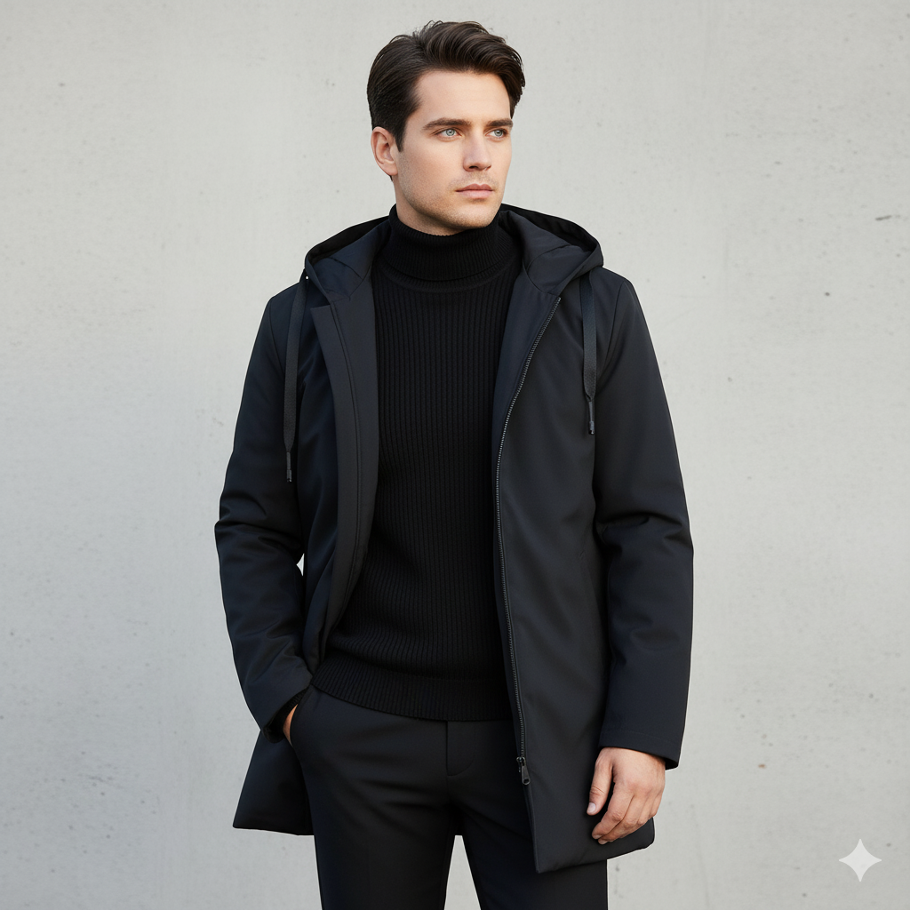 Men's Longline Jacket with Hood and Zip Closure - Image 1