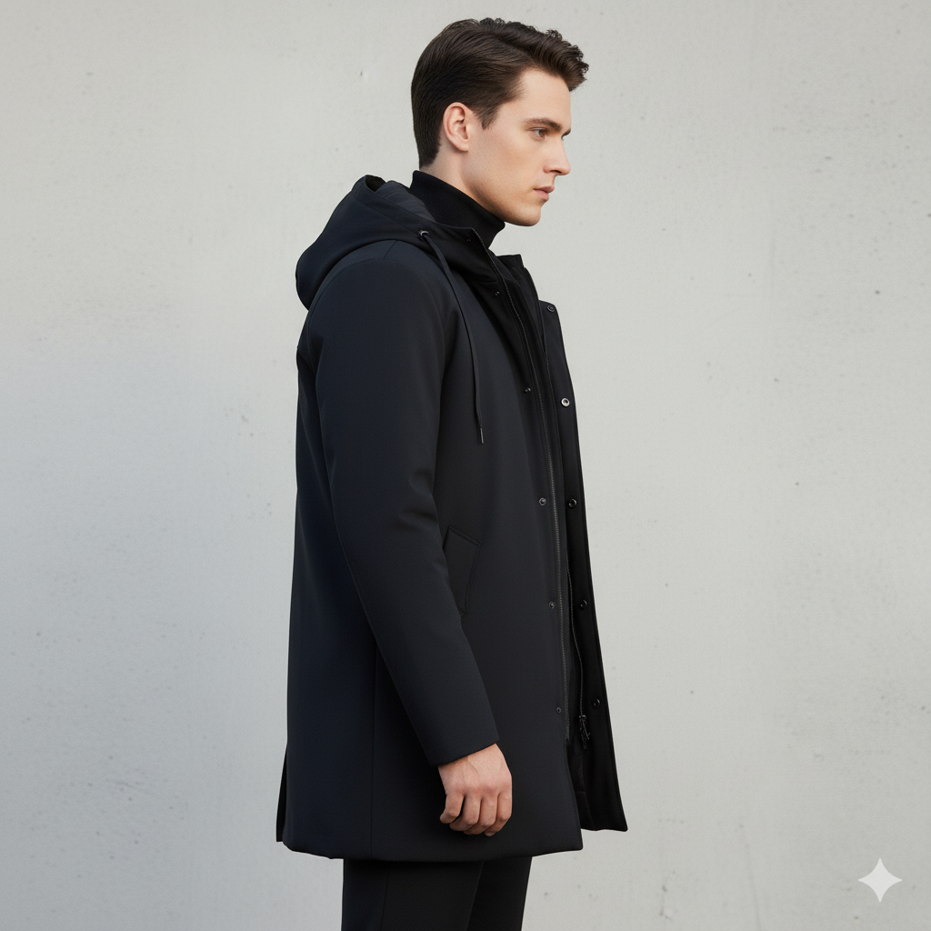 Men's Longline Jacket with Hood and Zip Closure - Image 3