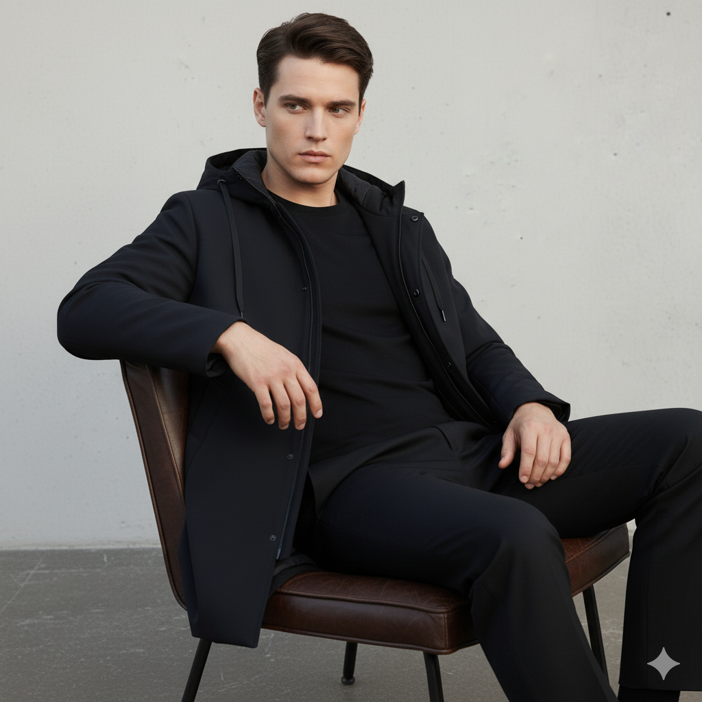 Men's Longline Jacket with Hood and Zip Closure - Image 4