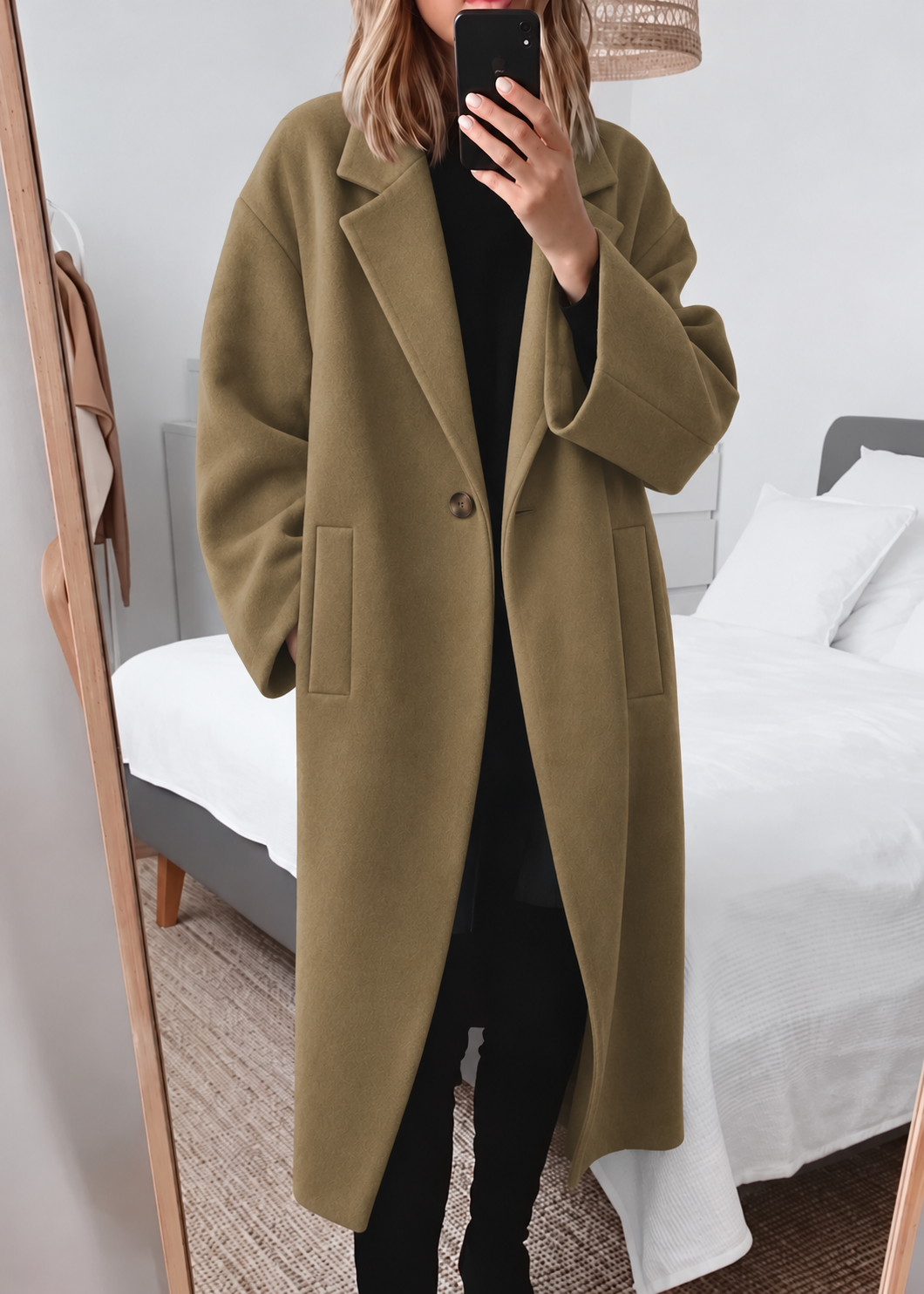 Oversize-Mantel Damen mit strukturiertem Look und breitem Revers | J&B