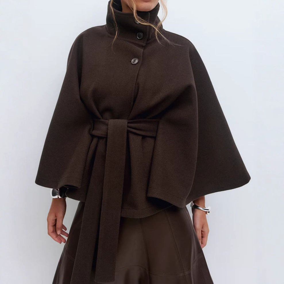 Cropped Jacket Women's with Belted Waist and High Collar - Image 8