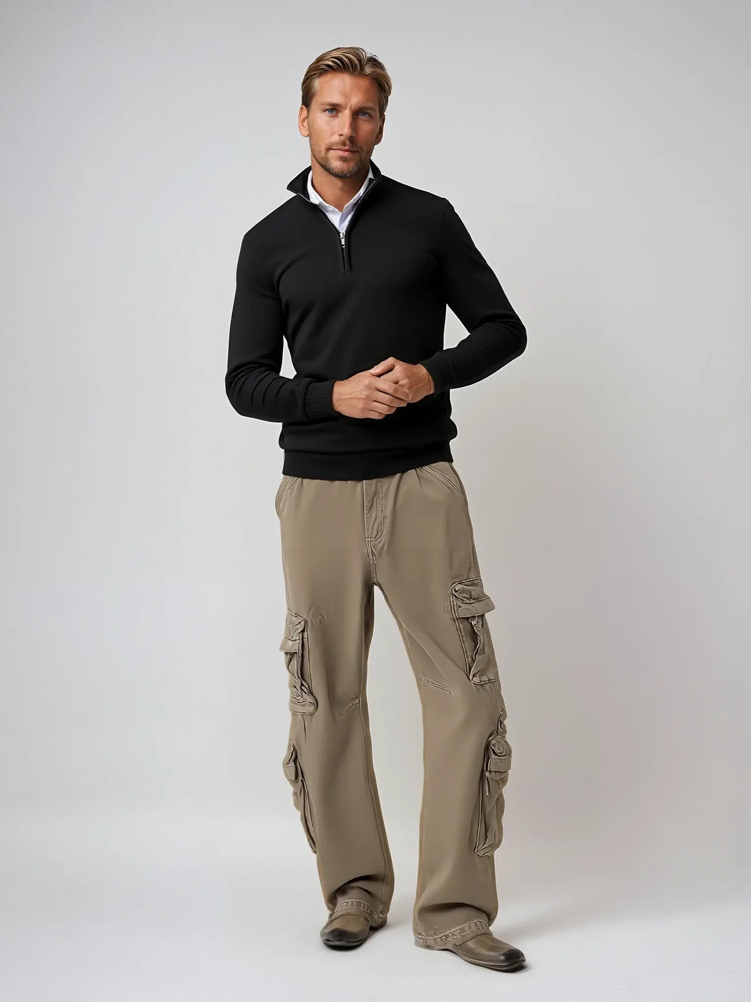 Quarter Zip Jacket Men's Soft Fit with Ribbed Hem - Image 2