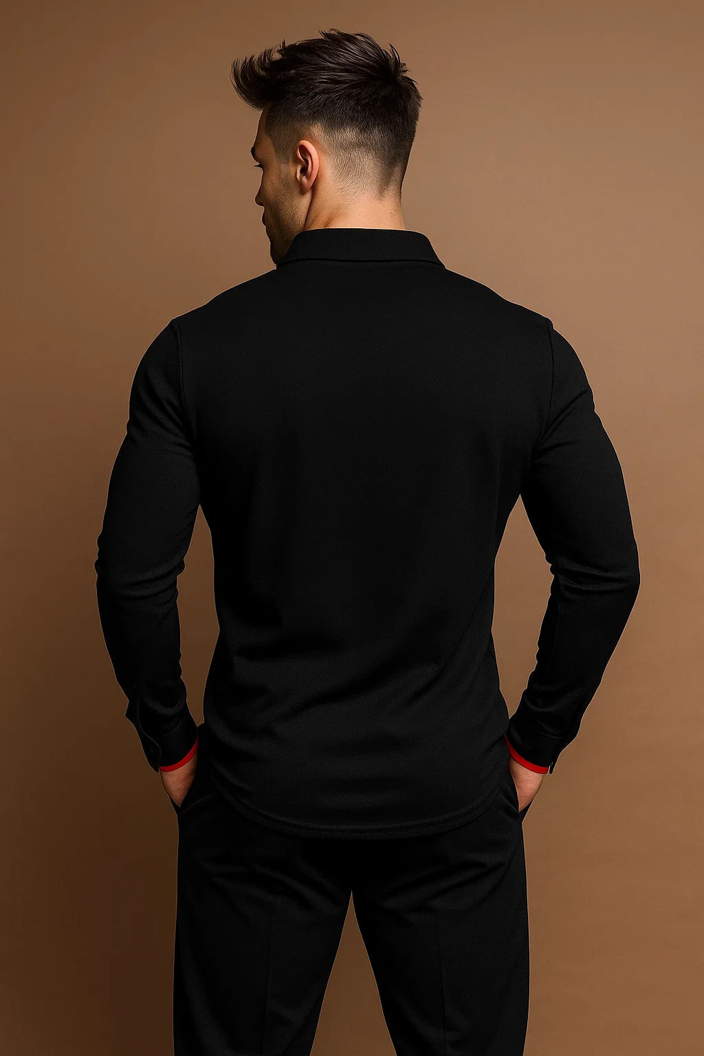 Long Sleeve Polo Shirt Men's with Contrast Collar - Image 6