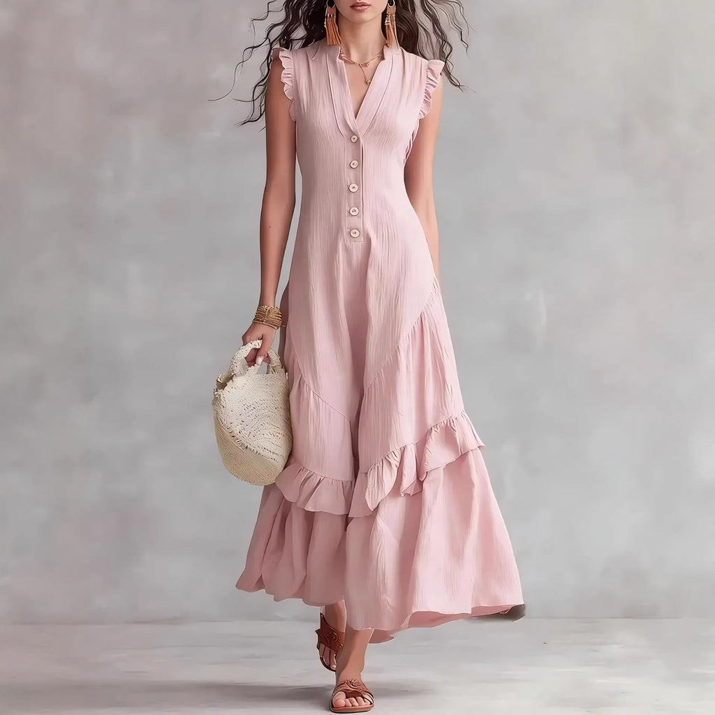 Maxi Dress Women's Flattering Fit with Ruffle Sleeves - Image 1