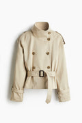 Trench Coat Women's Cropped Design with Belted Waist - Image 2