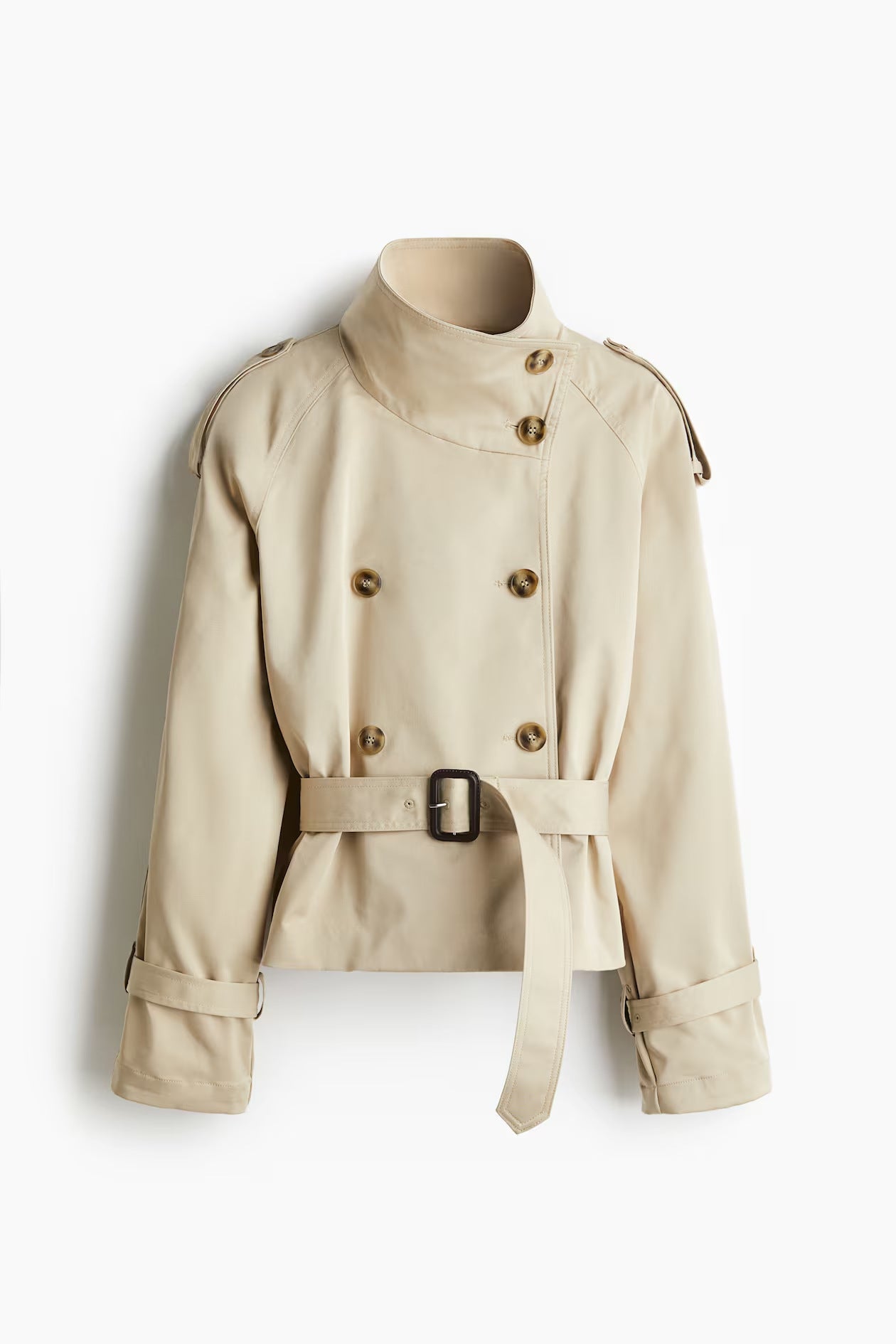 Trench Coat Women's Cropped Design with Belted Waist - Image 2