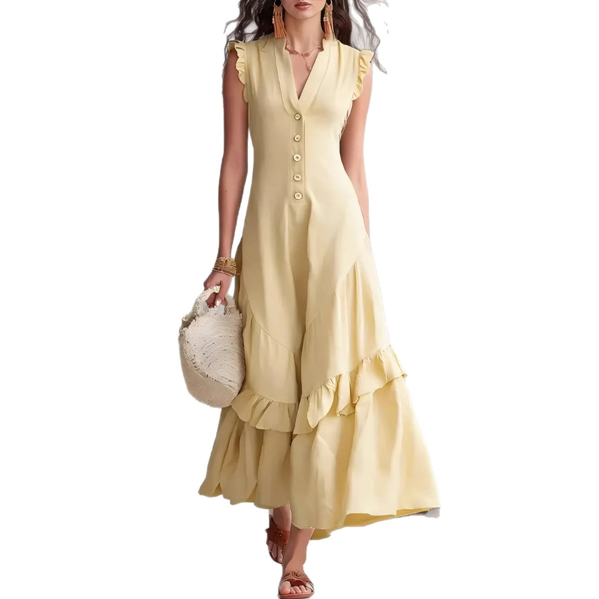 Maxi Dress Women's Flattering Fit with Ruffle Sleeves - Image 5