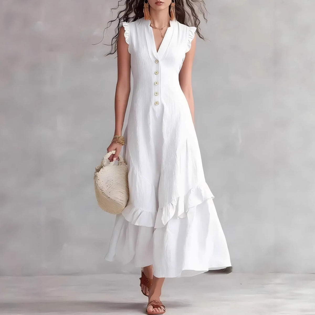 Maxi Dress Women's Flattering Fit with Ruffle Sleeves - Image 2