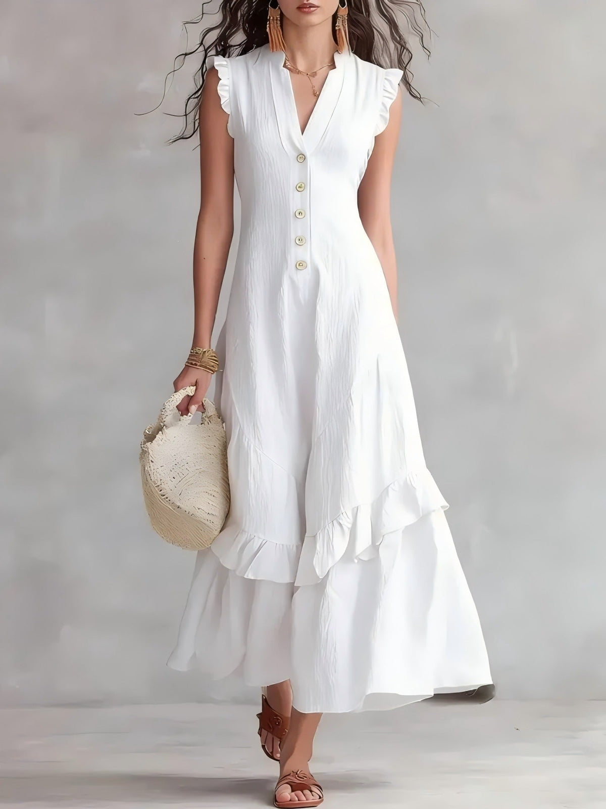 Maxi Dress Women's Flattering Fit with Ruffle Sleeves - Image 9