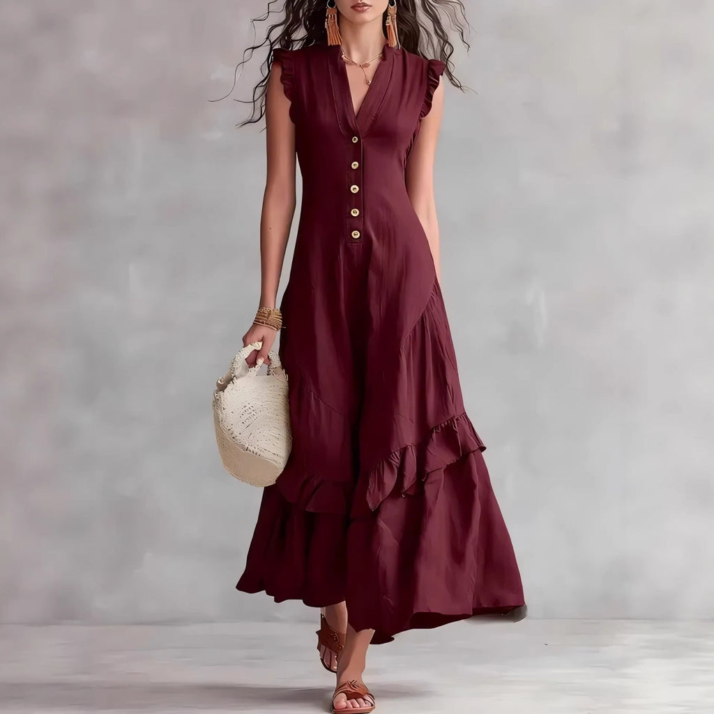 Maxi Dress Women's Flattering Fit with Ruffle Sleeves - Image 3