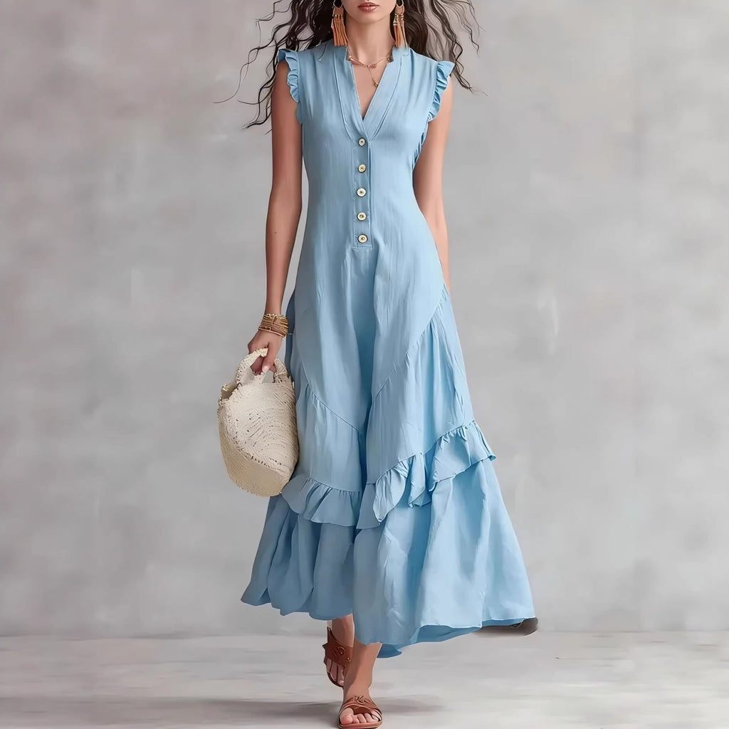 Maxi Dress Women's Flattering Fit with Ruffle Sleeves - Image 4