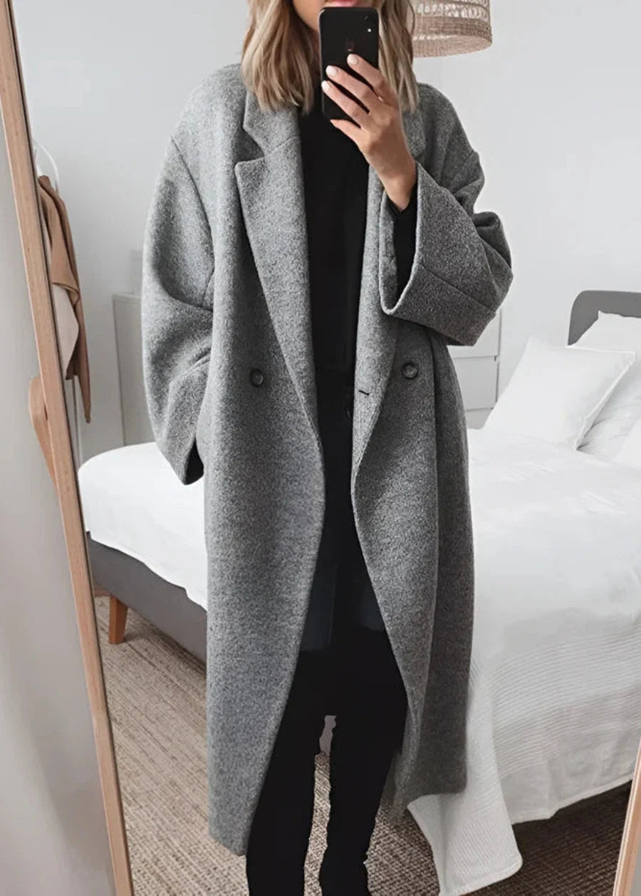 Oversize-Mantel Damen mit strukturiertem Look und breitem Revers | J&B - 6 - Jasminaboutique.com